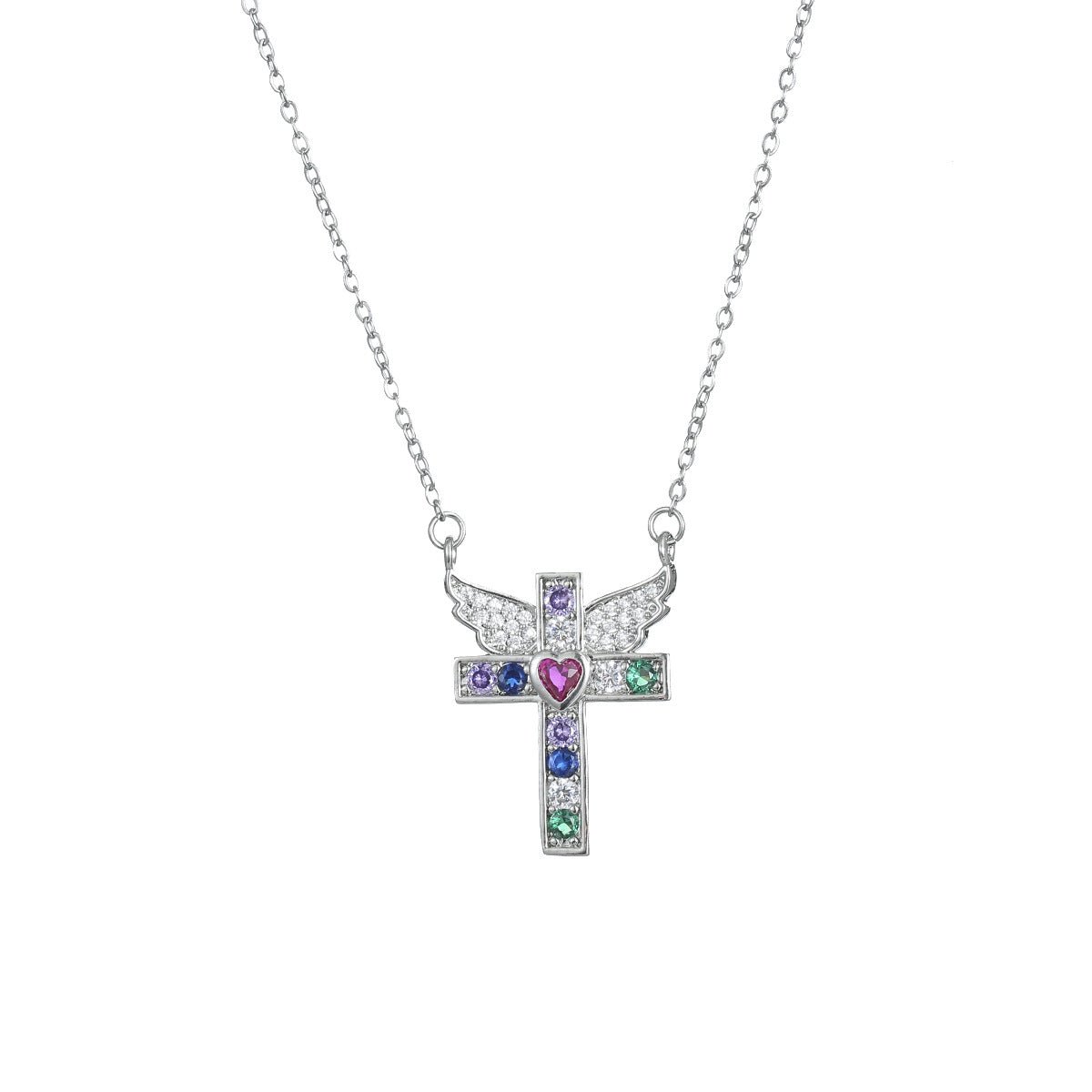Angel Heart Cross Necklace – Silver - Joyaé