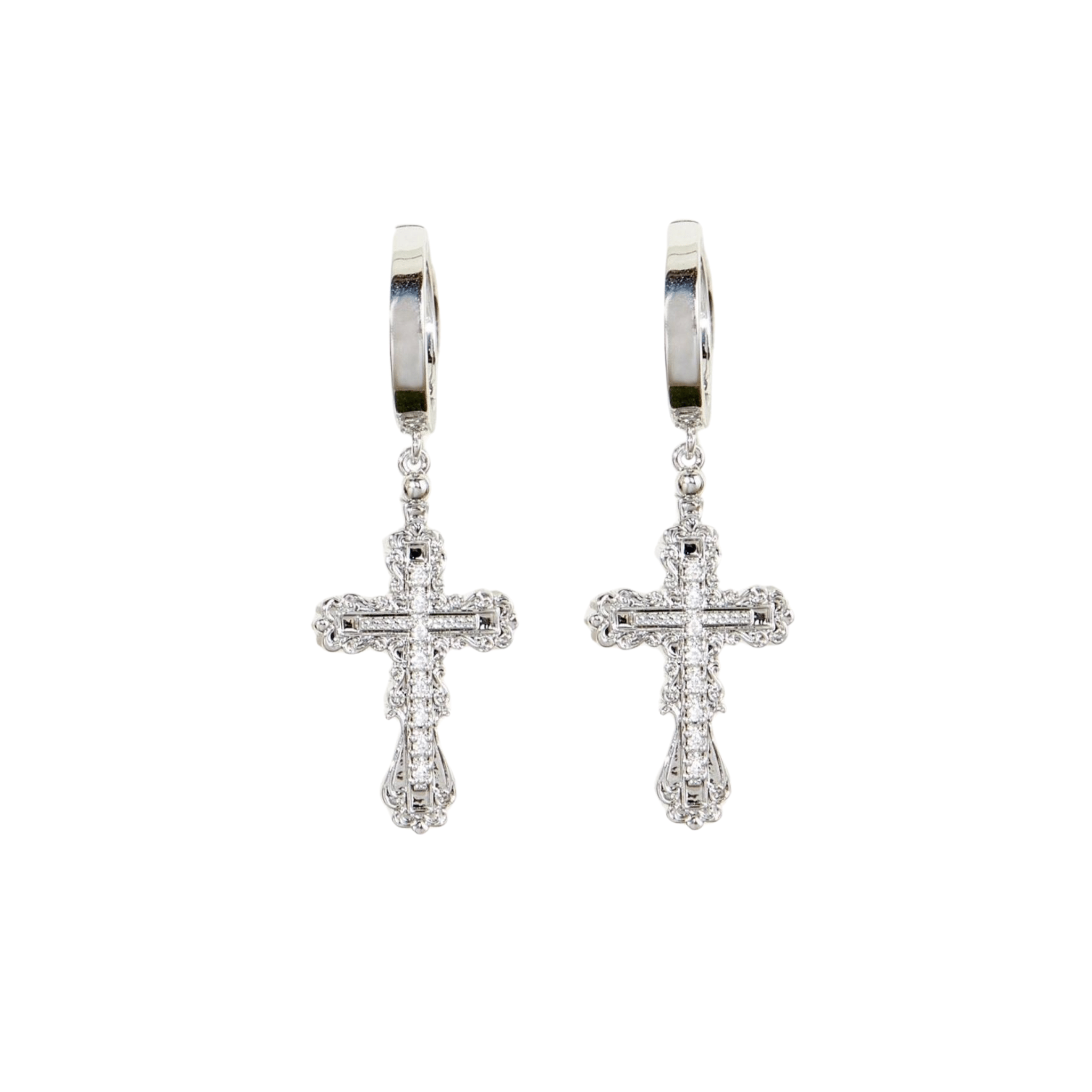 Baroque Cross Earrings – Silver - Joyaé