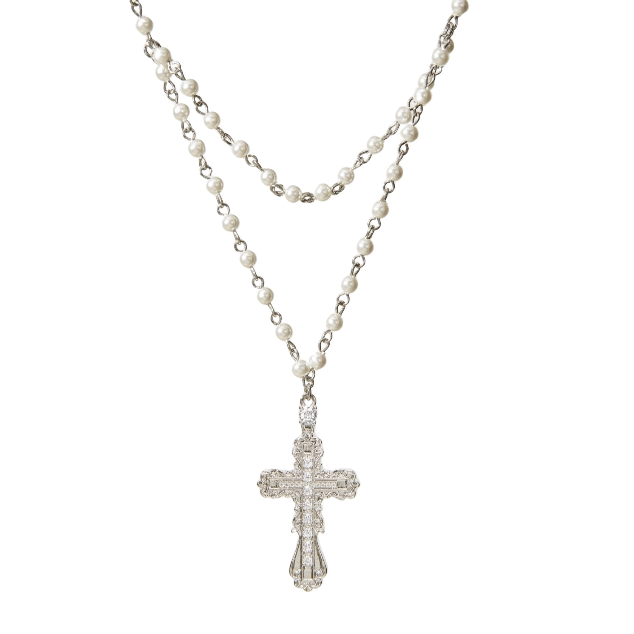 Baroque Pearl Cross Necklace – Silver - Joyaé