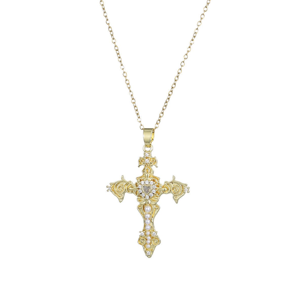 Ornate Vintage Cross Necklace – Gold - Joyaé
